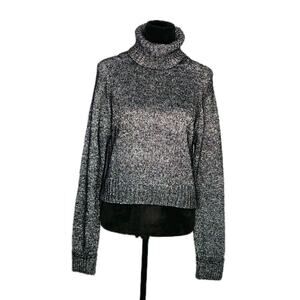 Line The Label Gray Knit Long Sleeves Cropped Turtleneck Sweater Size Small